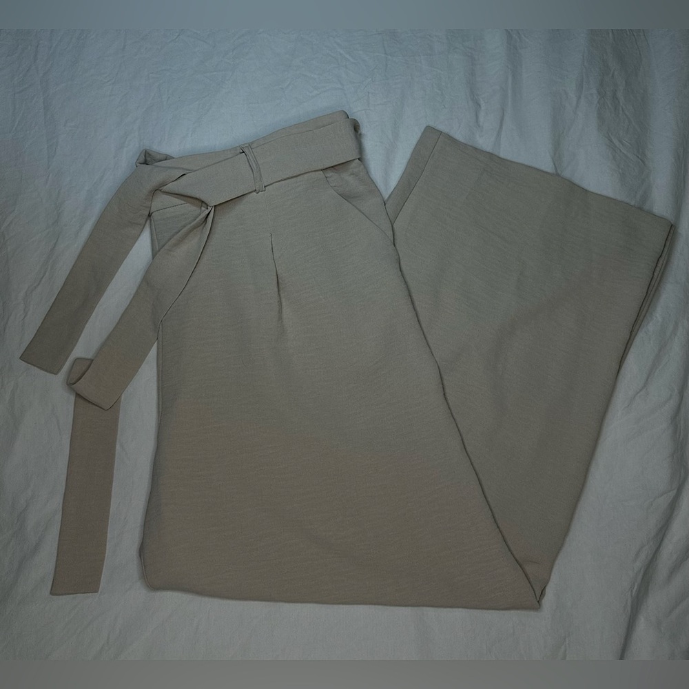NWOT - Nicole Miller Women's Wide Leg Tan Beige Business Pant X-Large With Belt